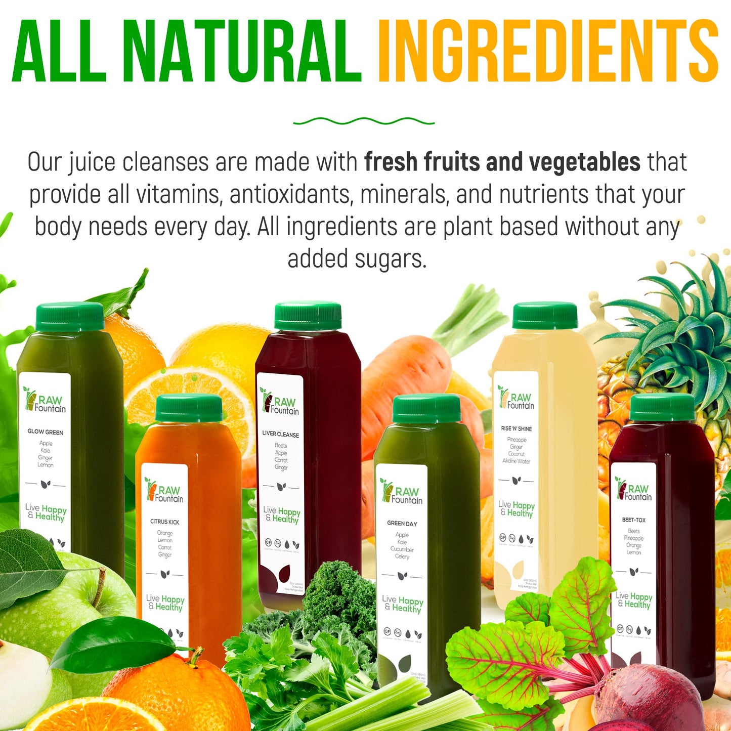 7 Day Juice Cleanse by Raw Fountain, All Natural Raw Detox Cleanse, Weight Management Program, Cold Pressed Fruit and Vegetable Juice, Tasty and Energizing, 42 Bottle 12oz, 7 Ginger Shots