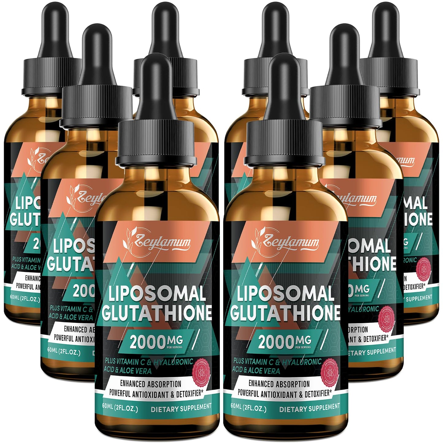 2000MG Liposomal Glutathione Liquid Drops, Enhanced Absorption, Glutathione Supplement, with Vitamin C, Hyaluronic Acid, L-Glutathione, Non-GMO Antioxidant for Liver Detox, Immune System, 16.16 OZ