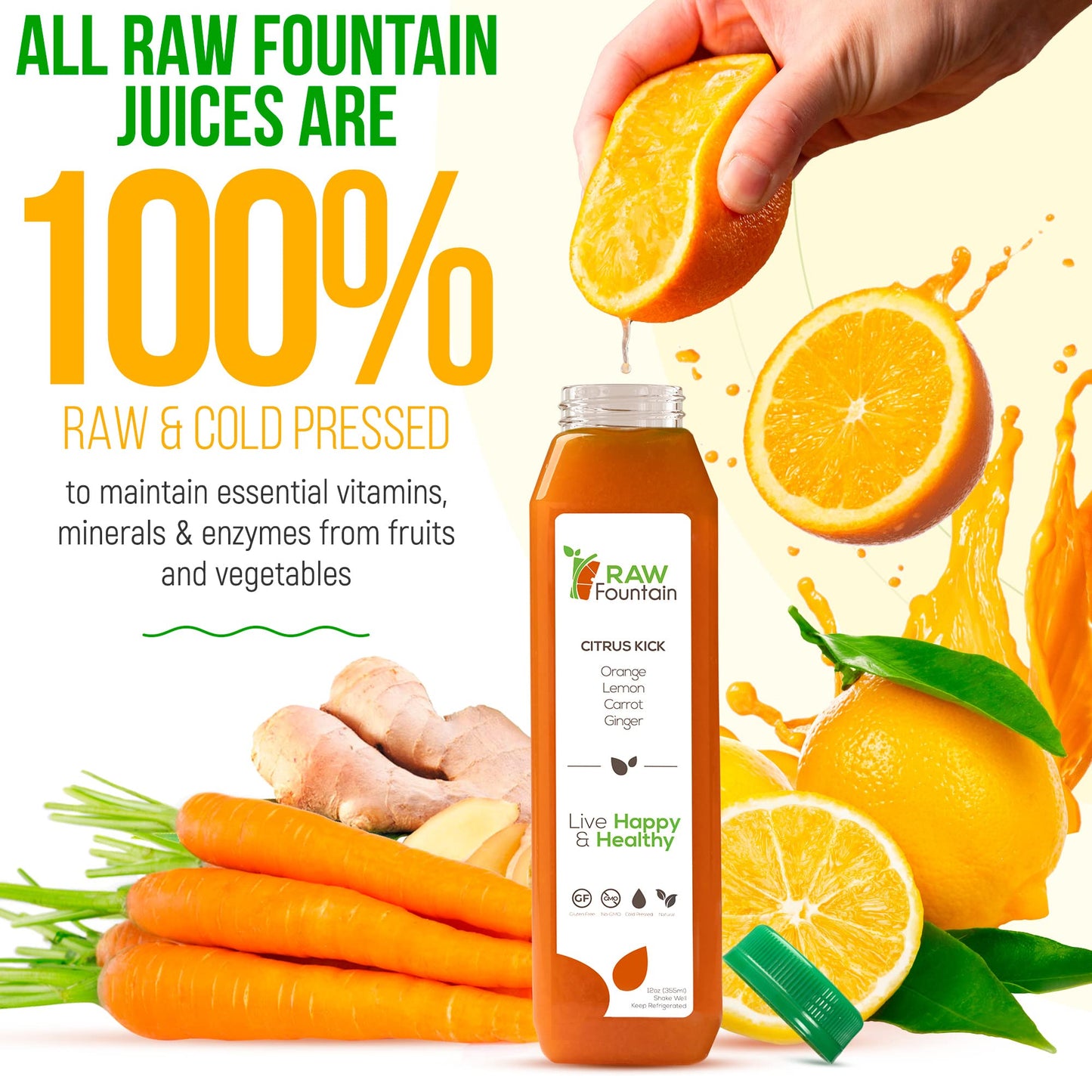 7 Day Juice Cleanse by Raw Fountain, All Natural Raw Detox Cleanse, Weight Management Program, Cold Pressed Fruit and Vegetable Juice, Tasty and Energizing, 42 Bottle 12oz, 7 Ginger Shots